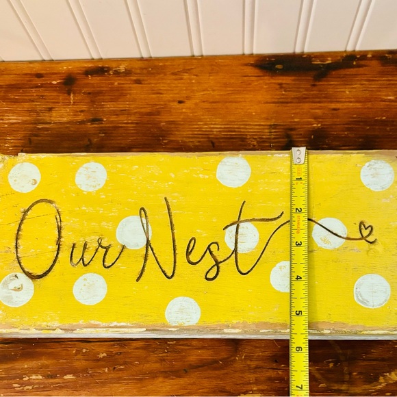 Adorable rustic yellow polka dot wooden Our Nest Sign - Picture 5 of 7